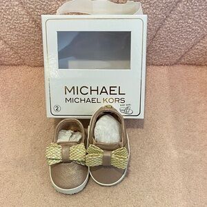 Michael Kors Baby Shoes in Rose Gold with Sparkle Bow